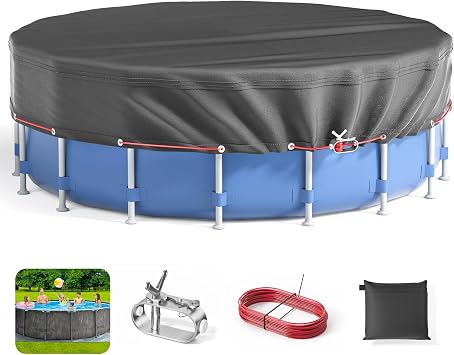 Round Pool Cover - Covers for Above Ground Pools, Pool Cover Protector, Increase Stability Ground Swimming Pools, Waterproof and Dustproof Swimming Pool Covers, 10Ft, Light Black