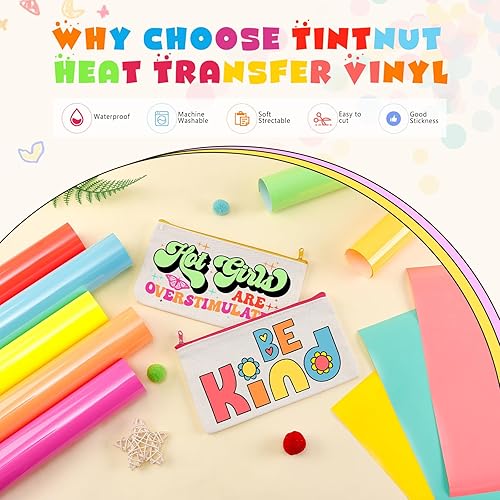 Miniatura 3 de Tintnut Vinilo HTV de neón, 10 hojas de 12 x 10 pulgadas, vinilo de transferencia de calor neón pastel para camisetas, bricolaje, compatible con