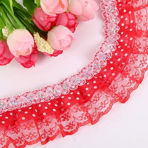 Miniatura 2 de Cinta de encaje de malla de 5 yardas, encaje plisado de 1.772 pulgadas (1.772 in), cinta de encaje con puntos de impresión, cinta de encaje plisada,