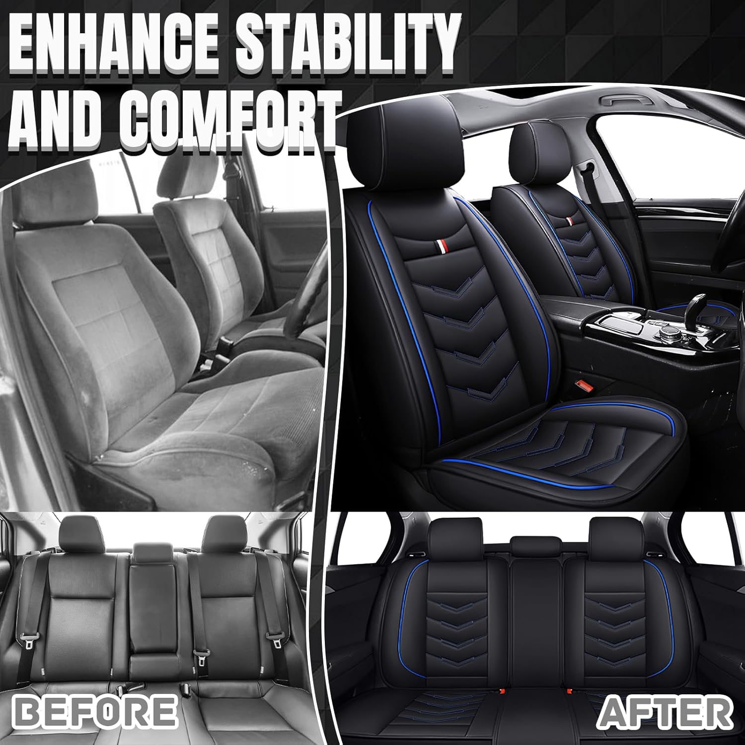 Car Seat Covers 8 Seats for Toyota Highlander 2001-2025, Waterproof Durable Leather Vehicle Cushion Covers, Breathable Full Coverage Seat Protector(Standard,Black Blue)