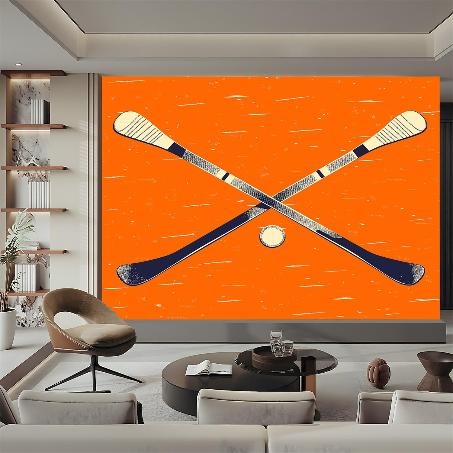 Fototapety 350 x 256 cm nowoczesne malowidła hokejowe hokej na lodzie tapeta z włókniny dekoracja ścienna nowoczesne obrazy ścienne Disen pomarańczowy kolor