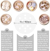 Vista 2 de 400 piezas de pequeños liners para vaporera de bambú, papel antiadherente mini para bollos al vapor y dumplings (10 cm)