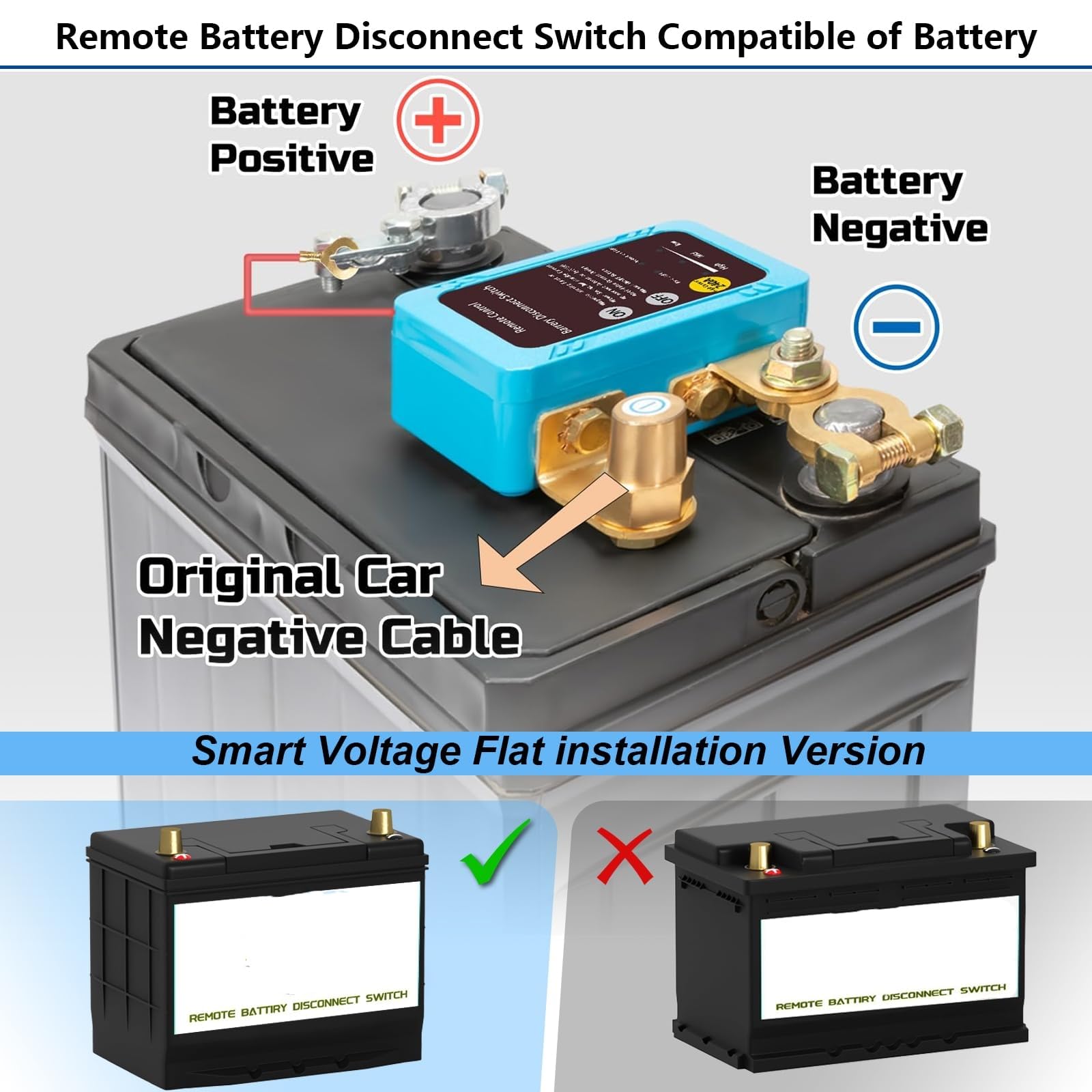 Disjoncteur de batterie 12 V avec télécommande, disjoncteur de batterie 12 V 240 A avec 2 télécommandes Kill Switch anti-vol pour moto, voiture, camping-car, bateau, yacht, caravane (bleu)
