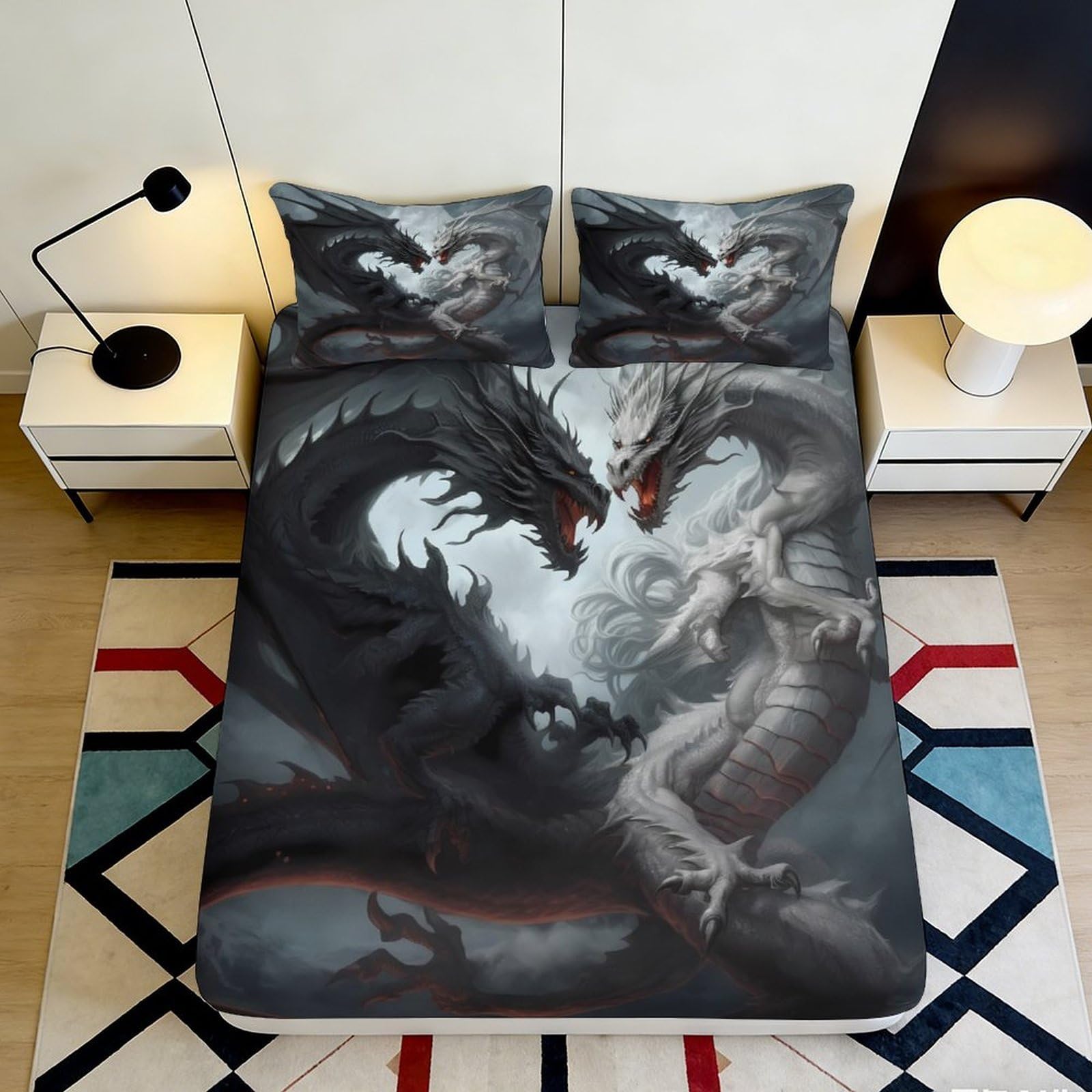 3D Printed dragon design Fitted Sheet, soft touch Microfiber, wrinkle resistant, guest room bedding, stylish decor accent for bedroom 90x200x25cm