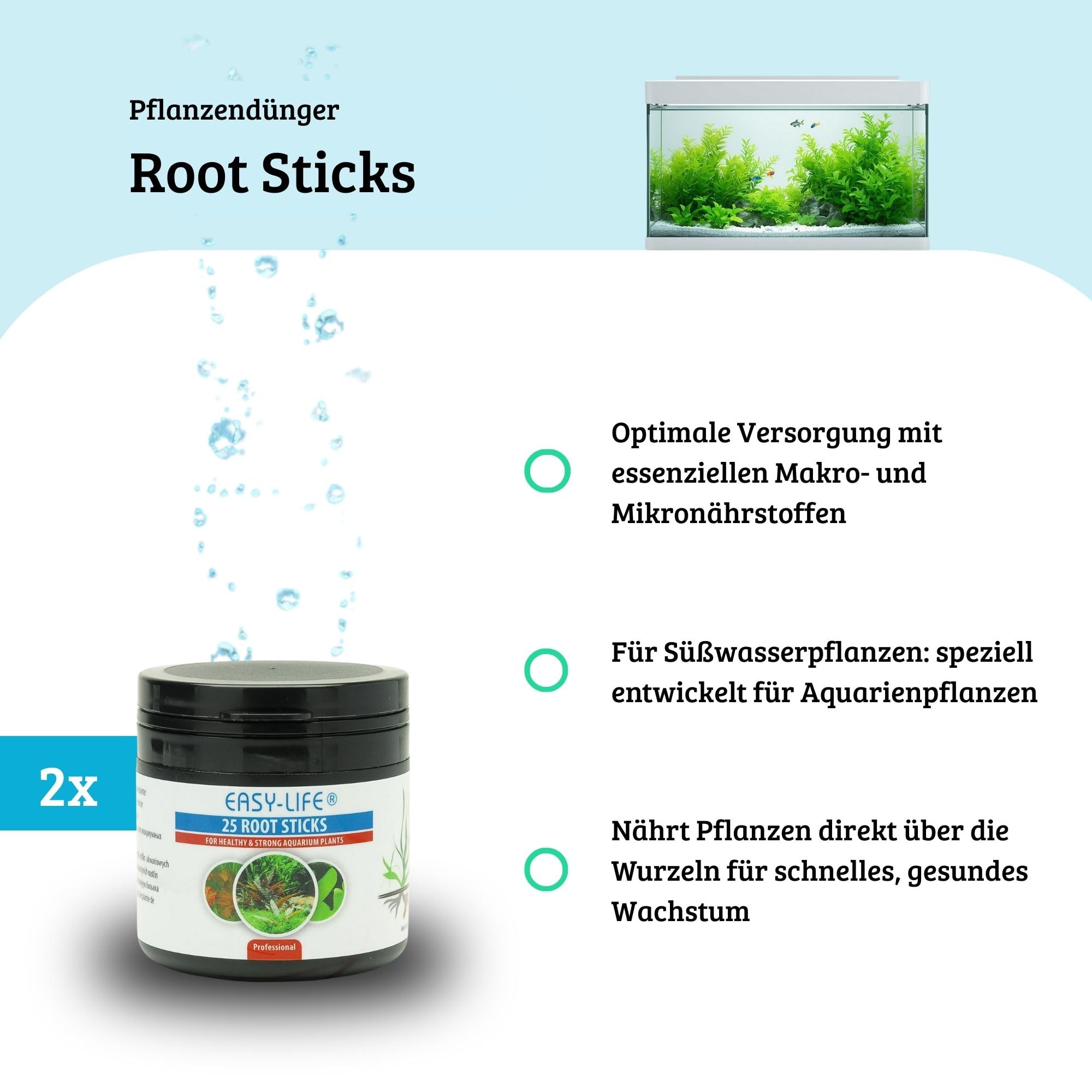 Easy Life Root Sticks 2er Pack – Düngersticks für Aquarium-Pflanzen, kräftige Wurzeln, gesundes Wachstum, einfache Anwendung, sicher für Fische, optimaler Nährstoffbedarf