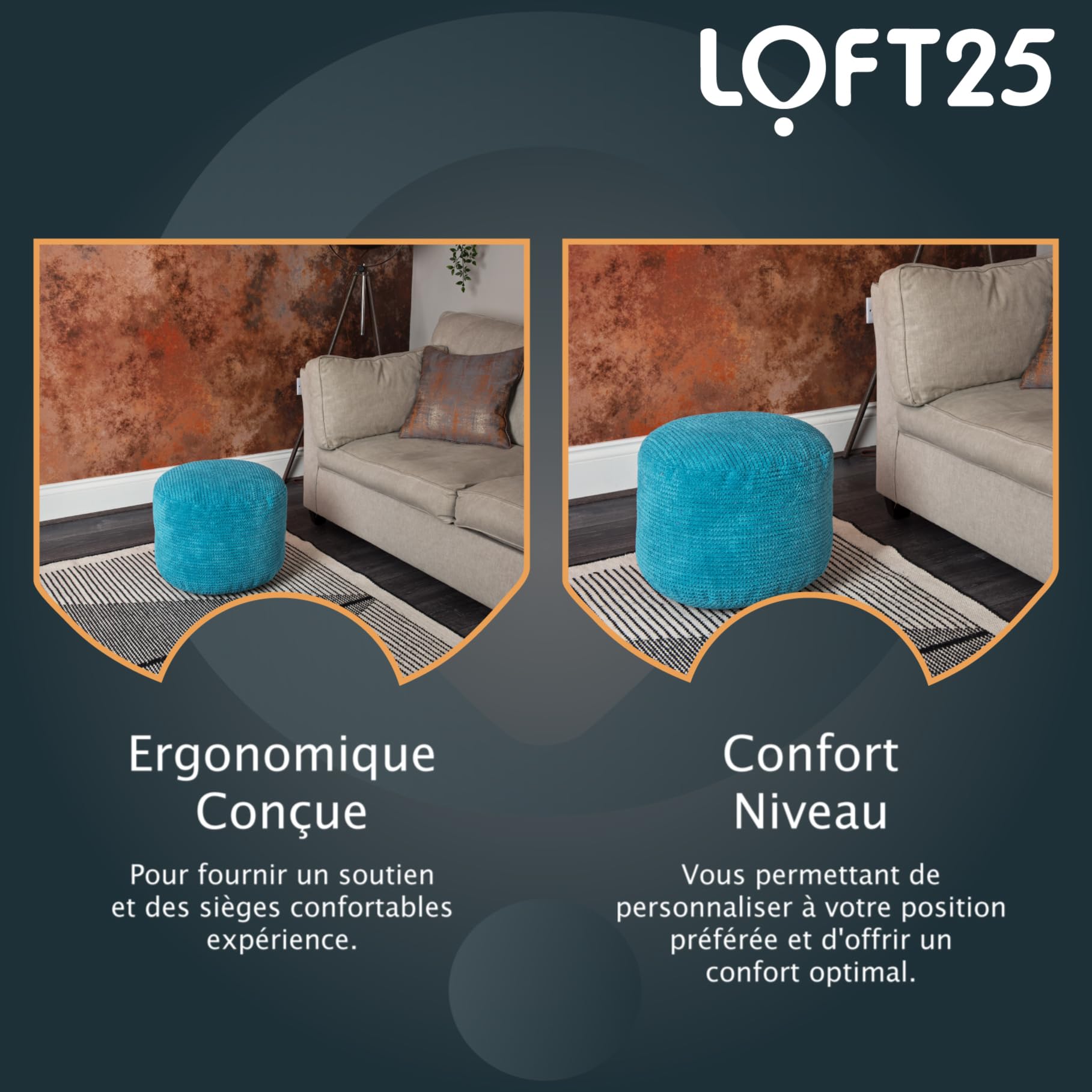 Loft 25 Tabouret de Pieds en Forme de Sac de Haricots Rond Bubble | Repose-Jambes pour Salon d'intérieur | Pouf Ergonomique | Ultra Confortable et Durable (Sarcelle)