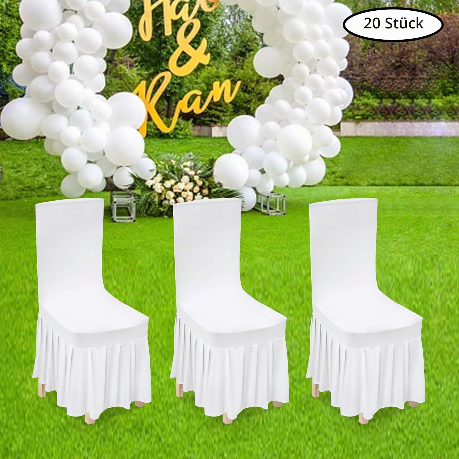 20 Stück Weiß Stuhlhussen, Stretch Stuhlhussen Bankett Stuhlbezug Rock Stretch Weiß Stuhlbezüge Universell Stuhlhussen für Hochzeiten und Party Dekoration