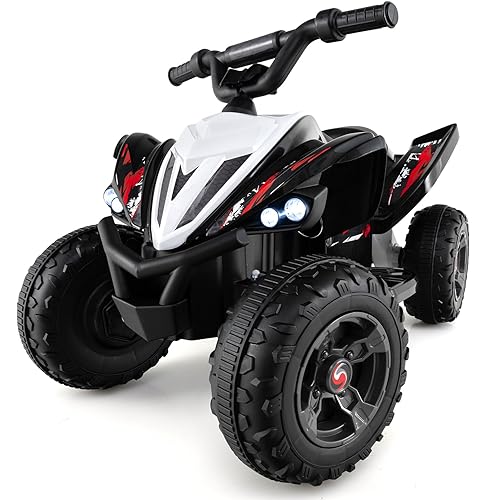 Costzon Kids ATV, 12V 4-Wheeler Quad Electric Vehicle w/ 7 mph Max Speed, 15° Climbing, LED Lights, Music, Wireless Connection, Toddler Ride On ATV Toy, Gift for Boys Girls Aged 3+ (Deep Black)