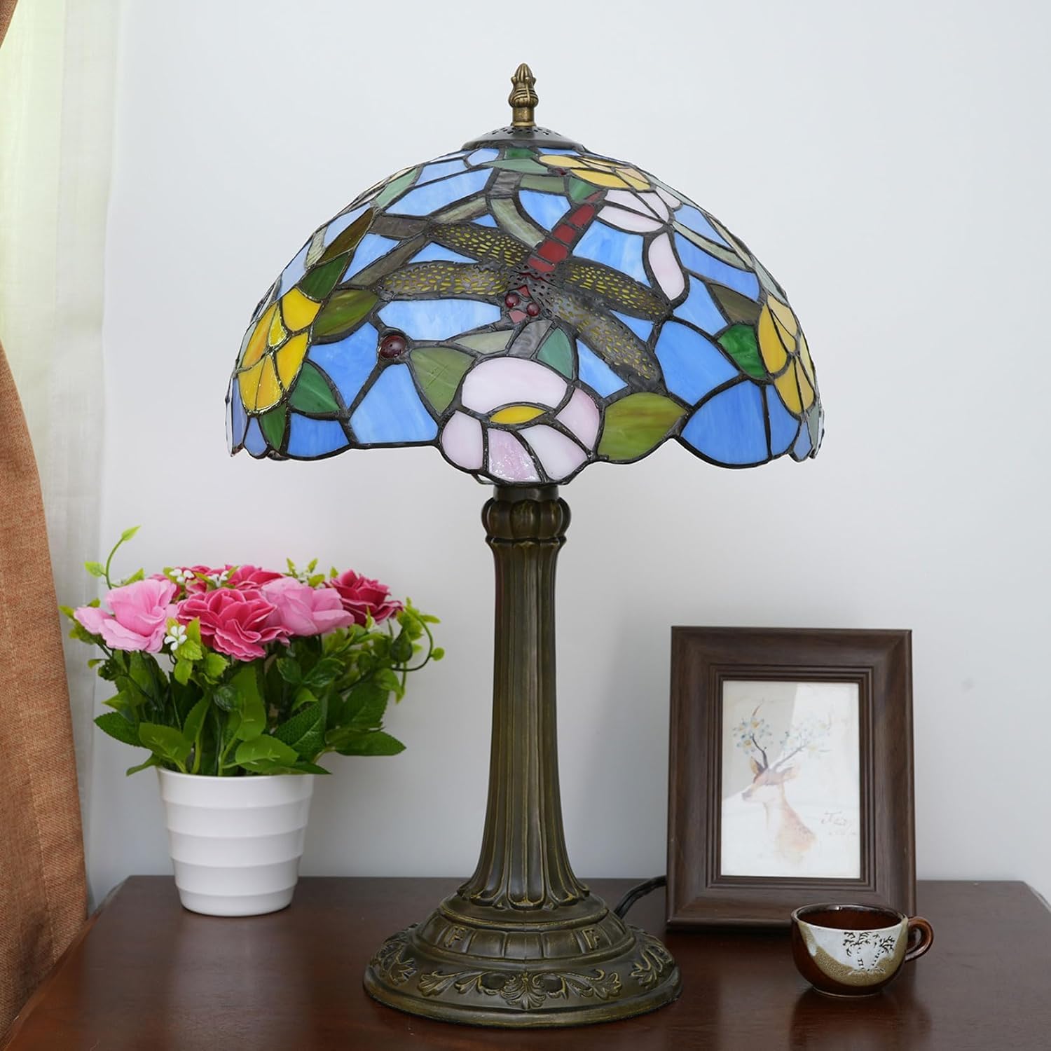 Lampa w stylu Tiffany'ego Witraż w stylu ważki Lampka nocna na biurko Lampka do czytania Wystrój Kochanka Dziewczyna Szafka nocna Sypialnia Salon Biuro w domu Komoda na biurko S12XH19 cali (g)