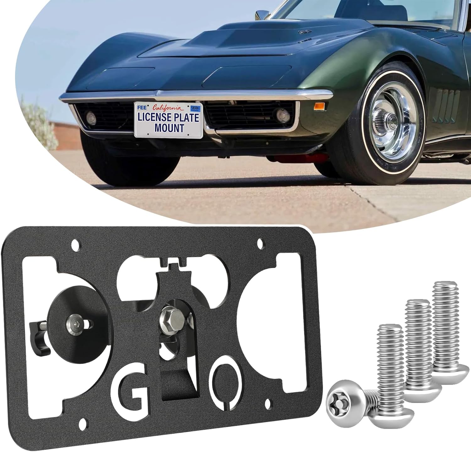No Drill Anti-Theft Front Bumper License Plate Bracket Mount Kit-Grille Mount Compatible with Chevrolet Corvette Stingray C6 2005-2013,Tow Hook License Plate Frame Holder,Installs in Seconds