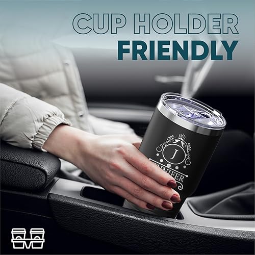 Miniatura 6 de shop4ever Vaso de café jumbo con monograma personalizado con inicial y nombre grabado con láser, 30 onzas, taza de viaje de acero inoxidable aislada