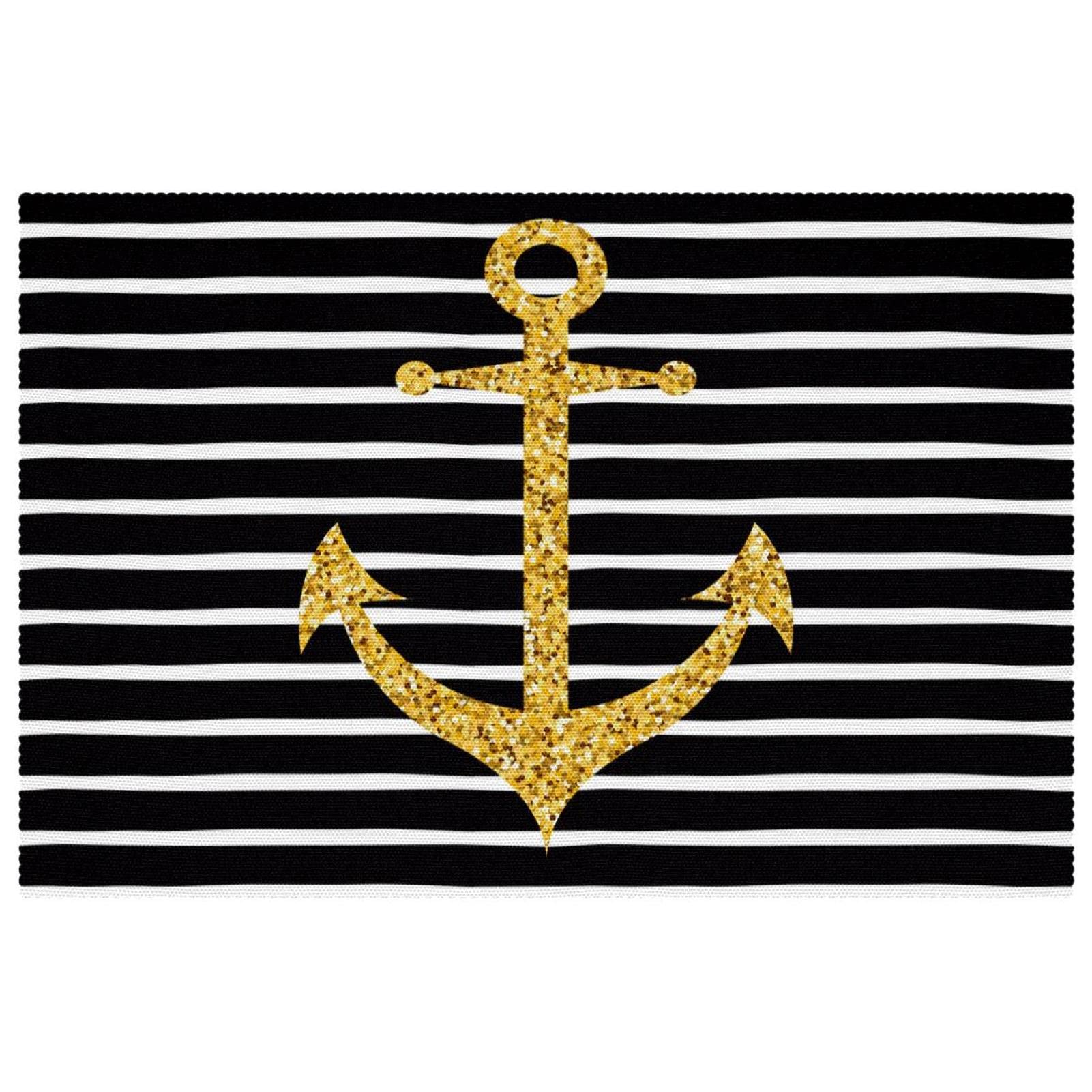 Set de table tissu Oxford résistant chaleur lavable noir motif ancre
