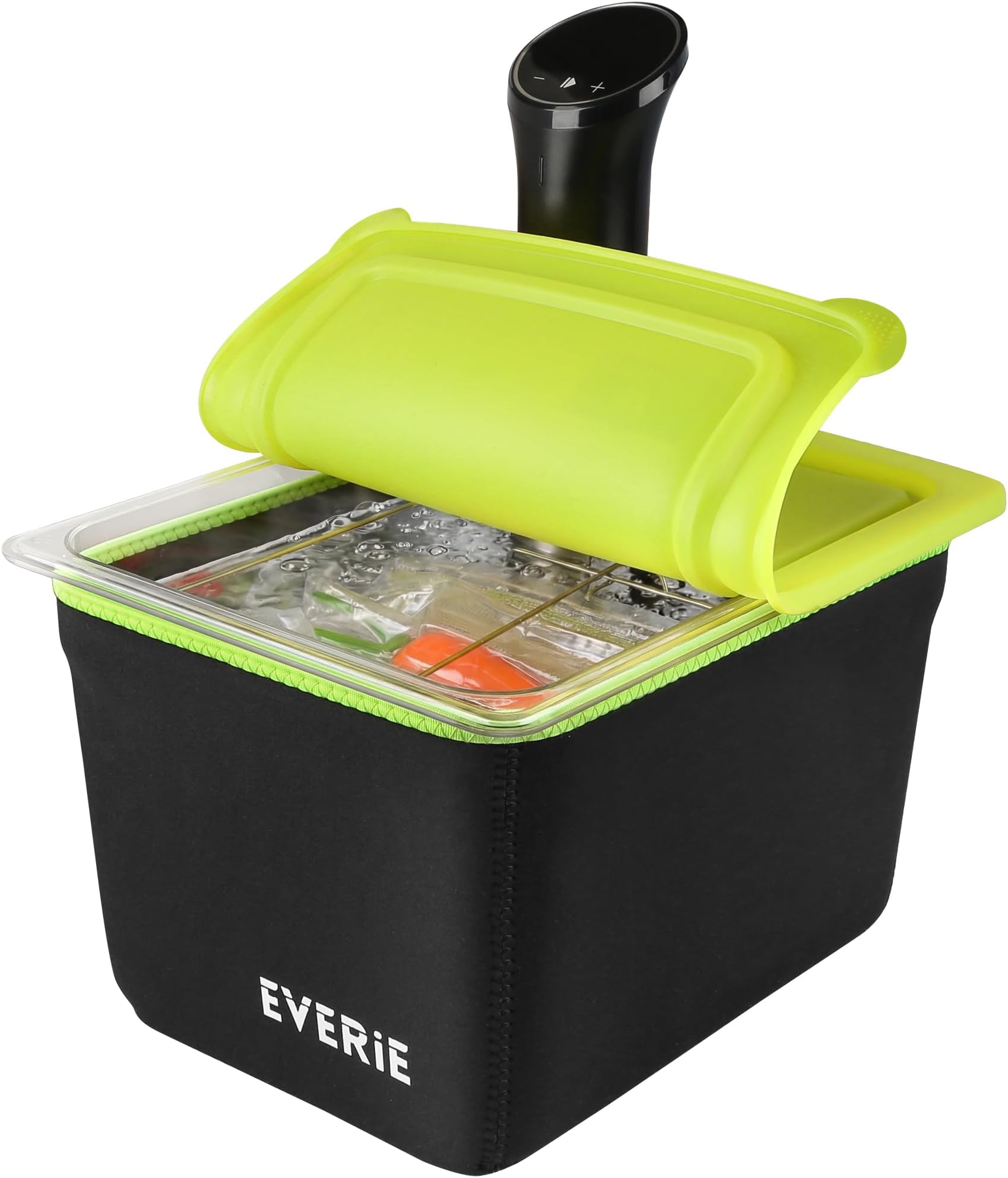 EVERIE 12Qt Sous Vide Container Kit w/Collapsible Lid + Lock-In Divider Rack + Insulating Sleeve – For Long Cooks, Fits Most Clamp-Style Circulators