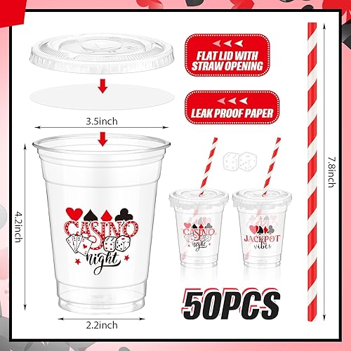 Miniatura 9 de FoldTier 50 vasos de plástico para fiesta de carreras a cuadros, 12 onzas, bandera a cuadros gruesa y transparente, a cuadros en blanco y negro,