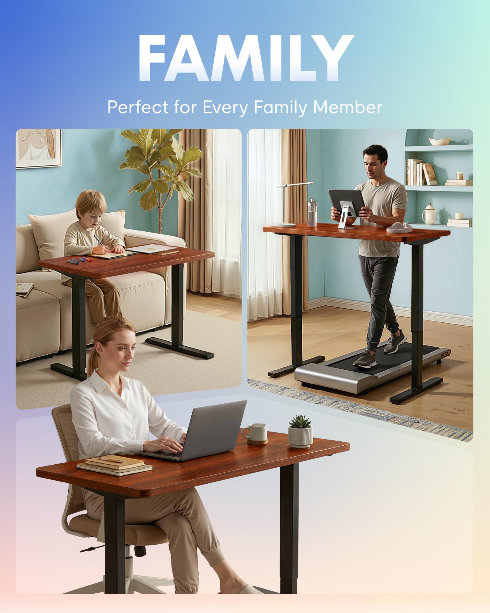 FLEXISPOT EN1 One-Piece Standing Desk, Electric Adjustable with 4 Memory Presets, 176 LBS Capacity, Stable & Quiet, Seamless Desktop for Home Office & Dual Monitors, 48"x30" Mahogany view 8