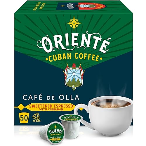 Oriente Cápsulas de café cubano tostado oscuro, 50 unidades  Café De Olla  Espresso endulzado con canela  Café 100% arábica tostado oscuro  Cápsulas