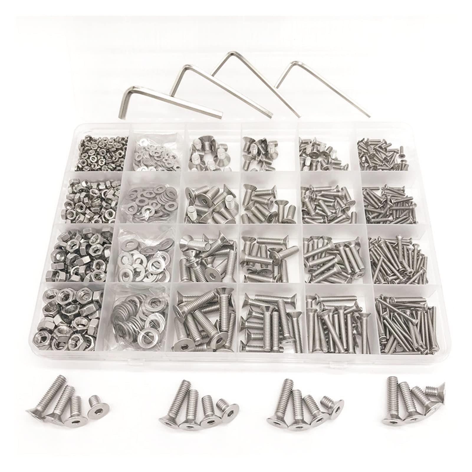Youngran 880 Unidades/Caja de Cabeza Hueca Hexagonal Tornillo Conjunto M2 M3 M4 M5 304 Tornillos de Cabeza Hexagonal de Acero Inoxidable Redondo Plano Kit Surtido Leisurely