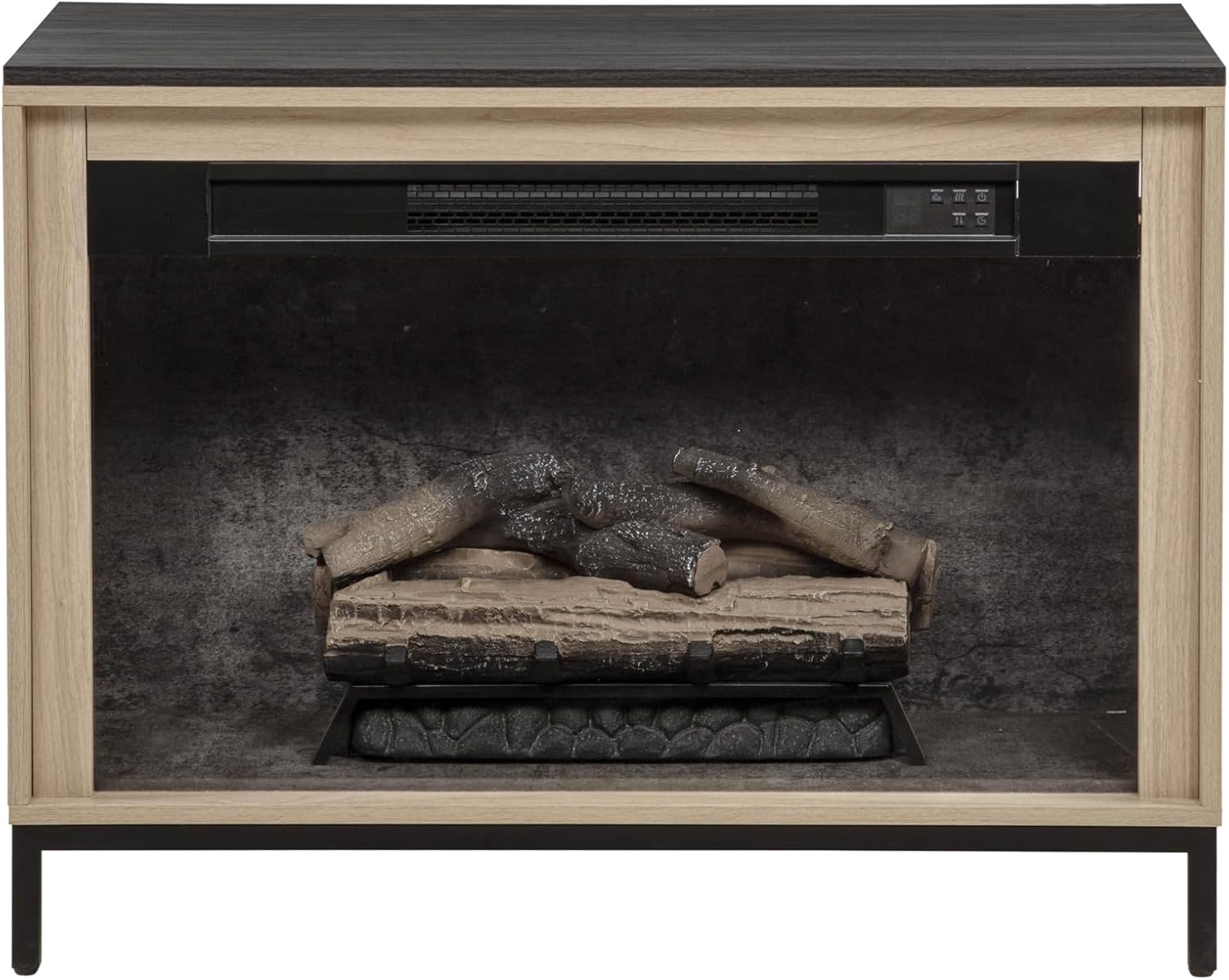Linon Verner Blonde Wooden Herringbone Electric Fireplace with Dark Top