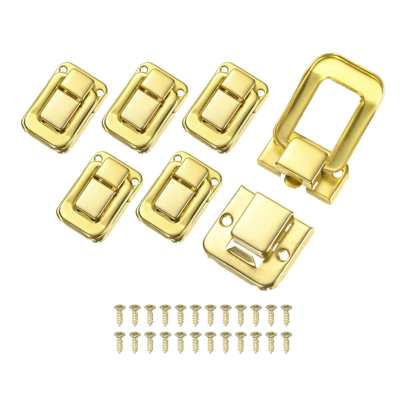 M METERXITY 6 Pack Toggle Catch Lock, 1.89 x 1.26 in Metal Hasp Latches Decorative Clasp with Screws for Jewelry Case/Wooden Boxes/Suitcase, Retro Style Clasp [Gold]