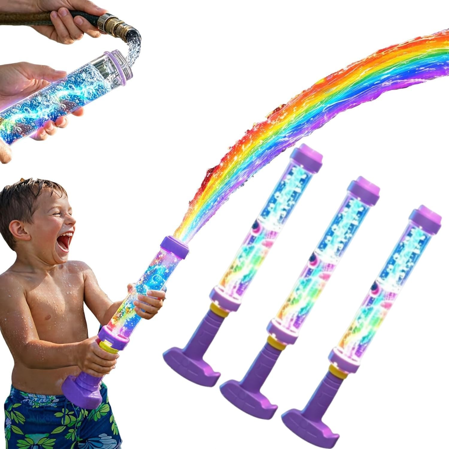 2026 Glowing Rainbow LED Water Blaster, Summer Fun that Pops Like Magic Fireworks Water Gun With Lights, Creativity Firework Spray Water Squirter Soaker Toys for Pool Party Outdoor (3PCS)