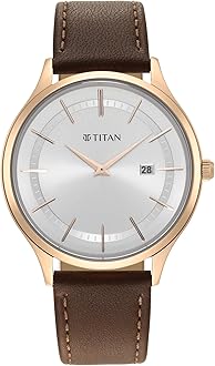 Titan Classique Slimline Silver Dial Analog with Date Leather Strap Watch for Men-NS90142WL01/NT90142WL01, Silver White, Classic