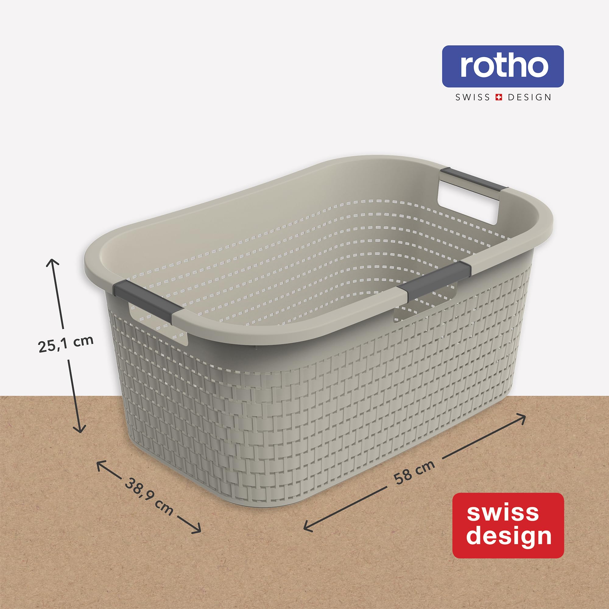 Rotho Country 3er-Set Wäschekorb 40l | Wäschebox in Rattan-Optik | mit Griffen, leicht zu tragen | robust & langlebig | einfach zu reinigen & hygienisch | beige