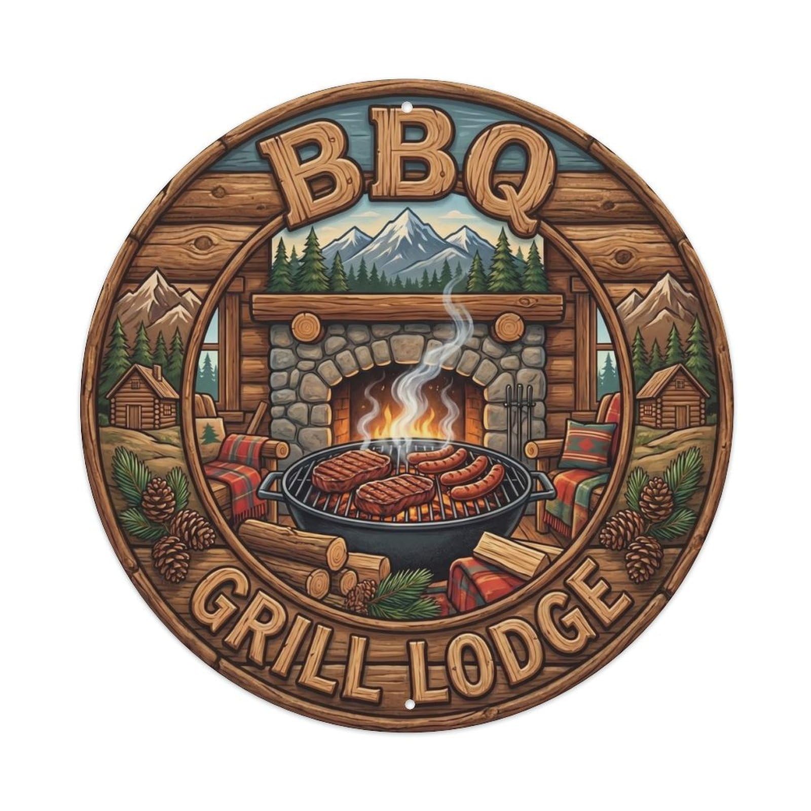 BBQ Grill Lodge Metal Tin Sign