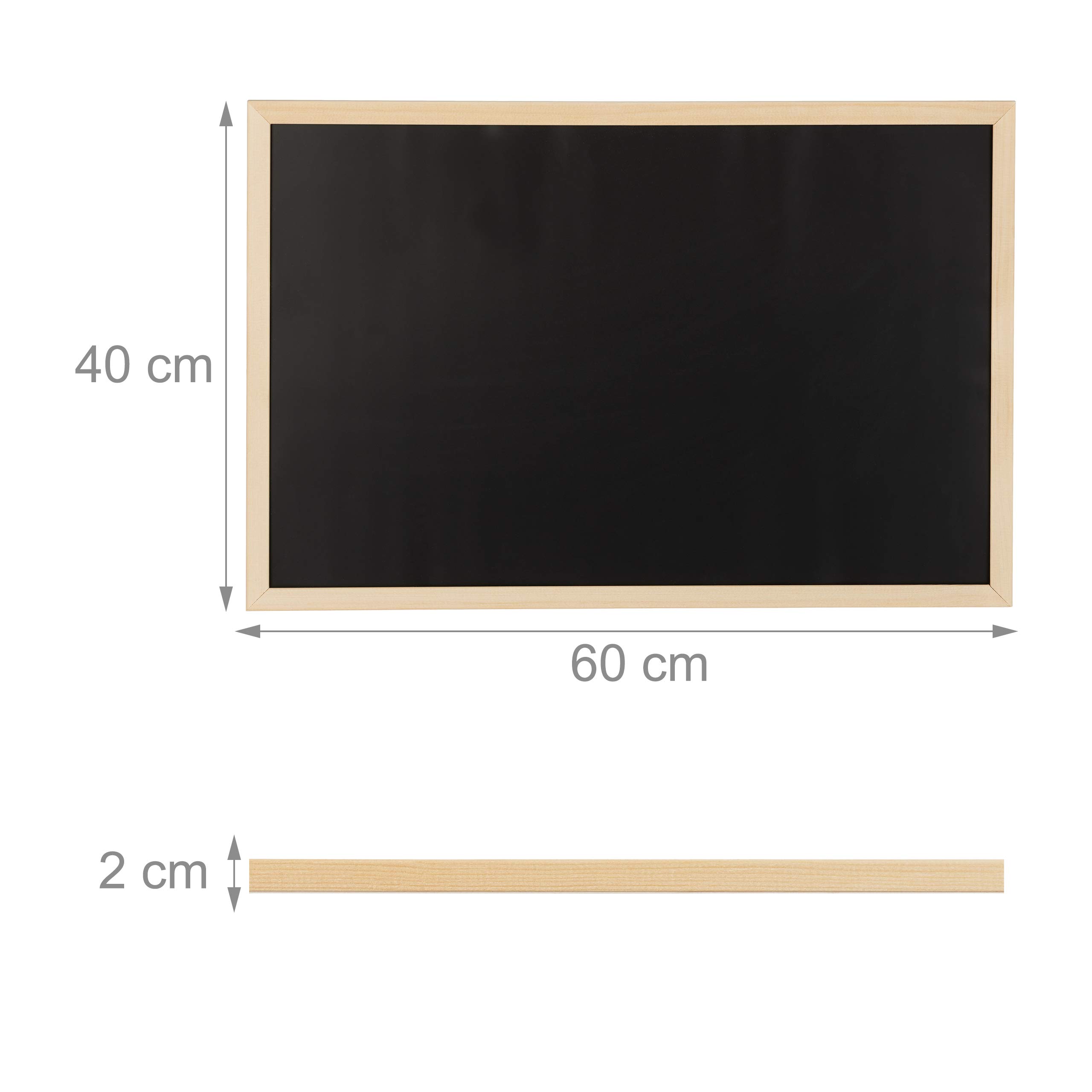 Relaxdays Lavagna per Gesso con Cornice in Legno, Cancellabile, Bacheca da Ufficio, da Parete, 40 x 60 cm, Nera