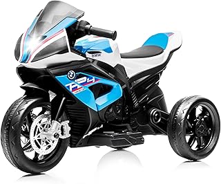 Licensed BMW Kids Motorcycle - 12V Motorcycle Ride On Toy for Kids Ages 3-5 Years, 3-Wheel Electric Motorcycle with Reverse, Headlight, Horn, Music（Blue）