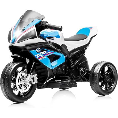 Licensed BMW Kids Motorcycle - 12V Motorcycle Ride On Toy for Kids Ages 3-5 Years, 3-Wheel Electric Motorcycle with Reverse, Headlight, Horn, Music（Blue）