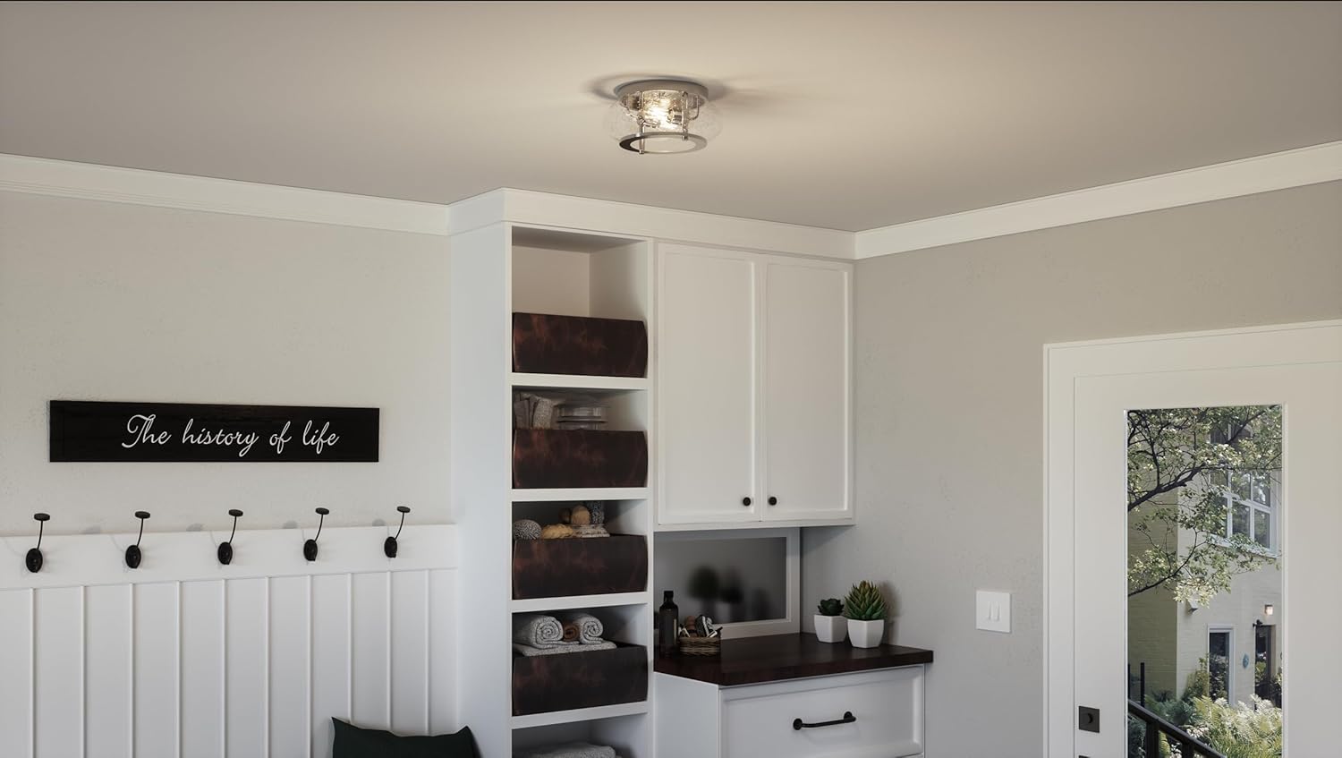 Quoizel Trilogy Flush Mount Ceiling Light Fixture, 12 Inch 2-Light Brushed Nickel Close to Ceiling Light Fixtures with Clear Seeded Glass for Hallway, Kitchen, Bedroom, Dining, Living Room or Office
