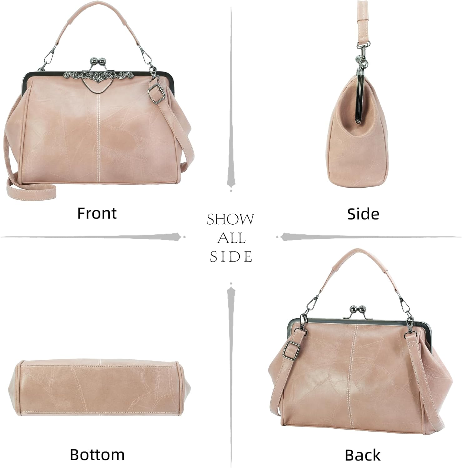 Purses for Women Vegan Leather Women's Handbag Crossbody with Kiss Lock Satchel Evening Clutch Purse Vintage Tote - Image 4