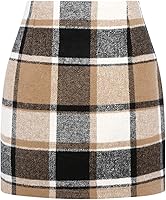 IDEALSANXUN Women's High Waist Plaid Mini Skirt - Wool Blend Bodycon Pencil Fit for Fall Winter Christmas Outfits