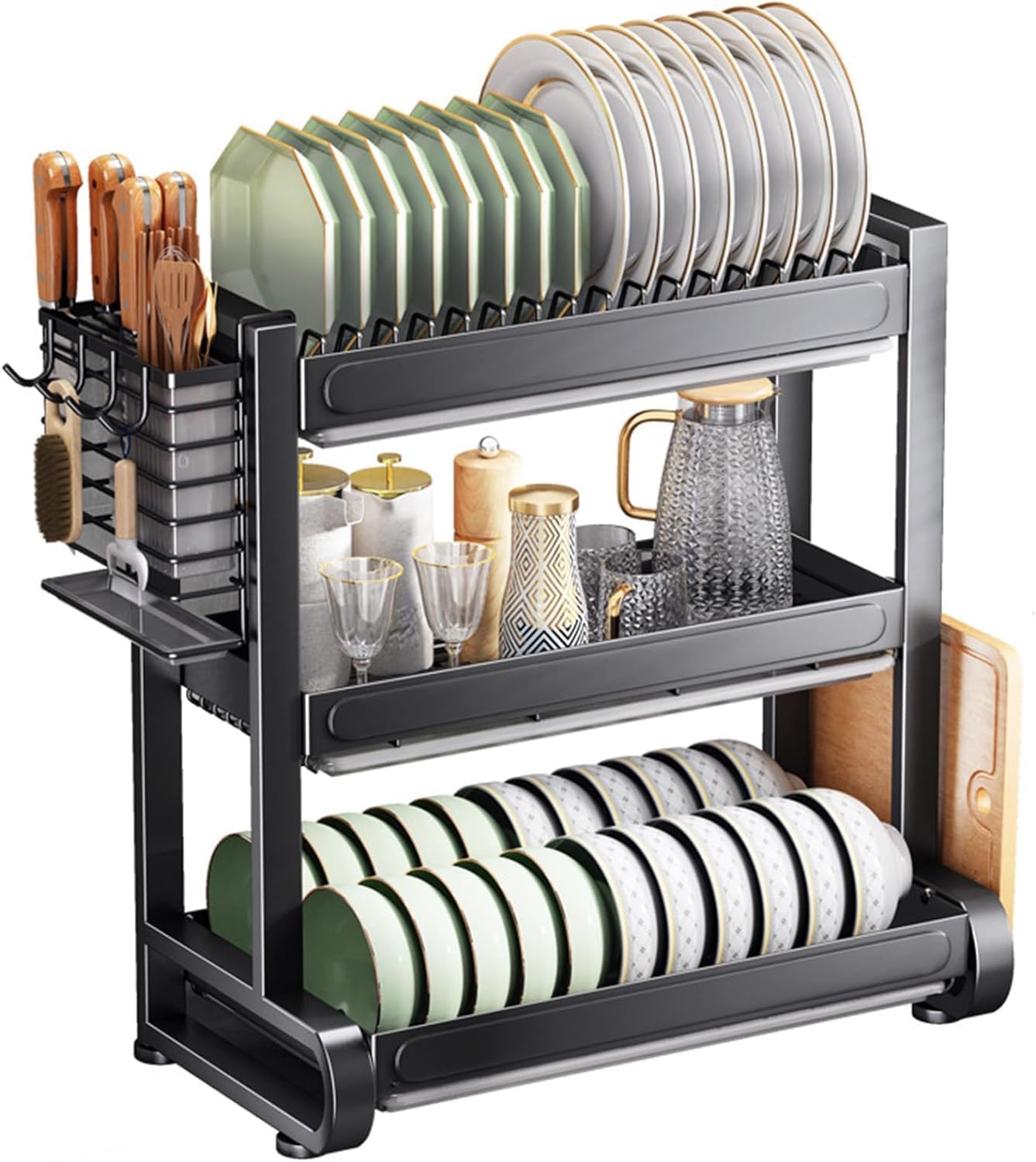 Cloyster Dish Drying Rack - Dish Rack For Kitchen Counter, Carbon Steel Dish Drainers With Drainboard, Cabinet Black Dry Rack Dishes With Cup Holder Utensil Holder (3-Tier) (B0D6RMHS64) Amazon Price History, Amazon Price Tracker