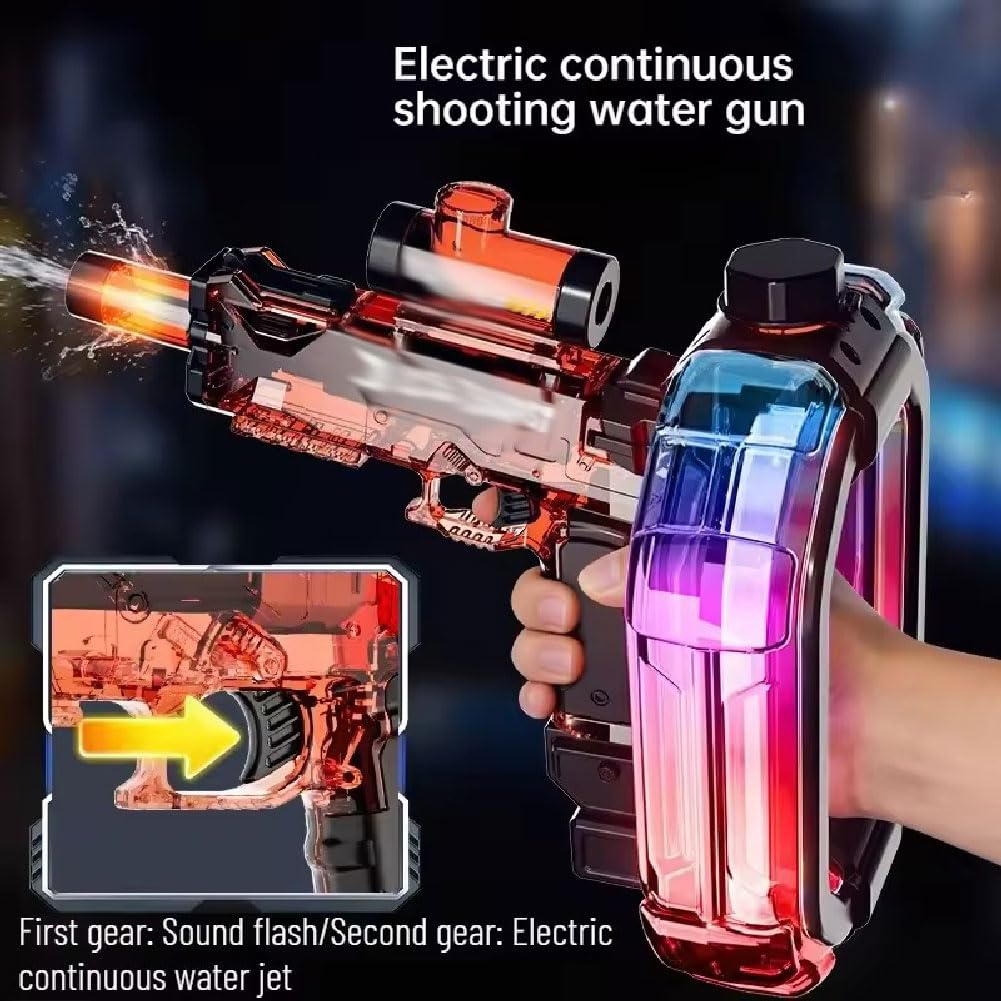 Kids Electric Water Gun with LED Lights, Elektrische Wasserpistole Erwachsene Kinder, Automatischer Wasserblaster mit LED-Licht, 900cc Spritzpistole Wasser Spielzeug für Sommer Strand Pool (Schwarz)