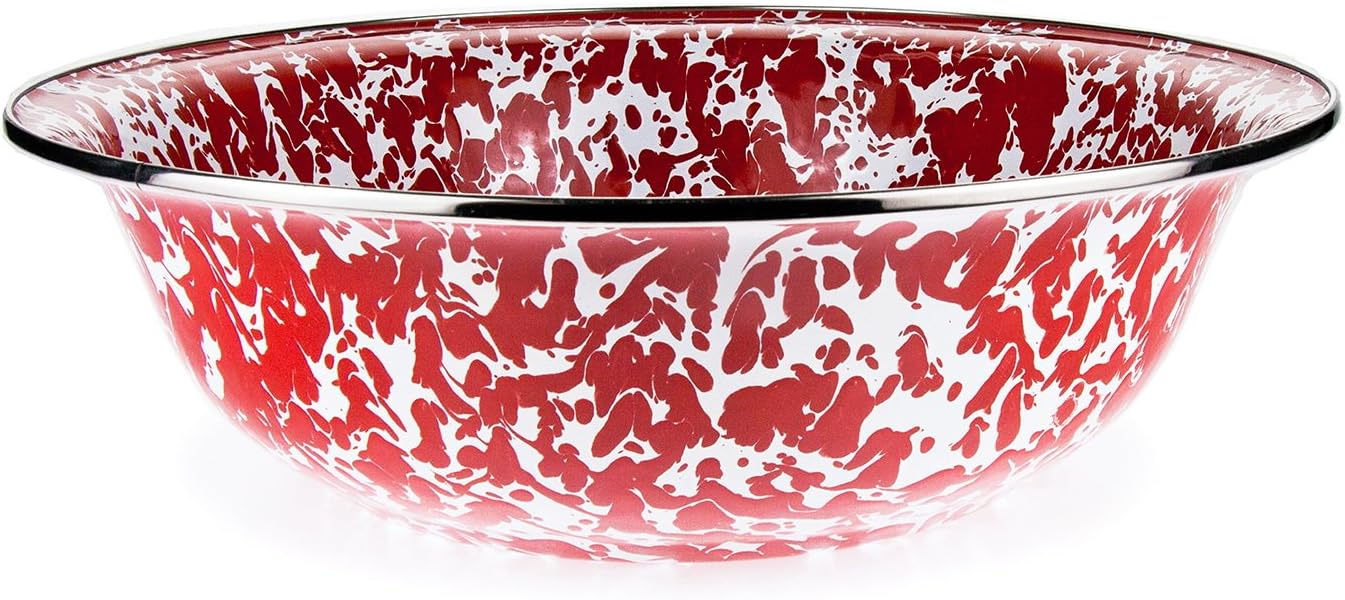 Golden RabbitEnamelware - 4qt Serving Bowl (Red Swirl)