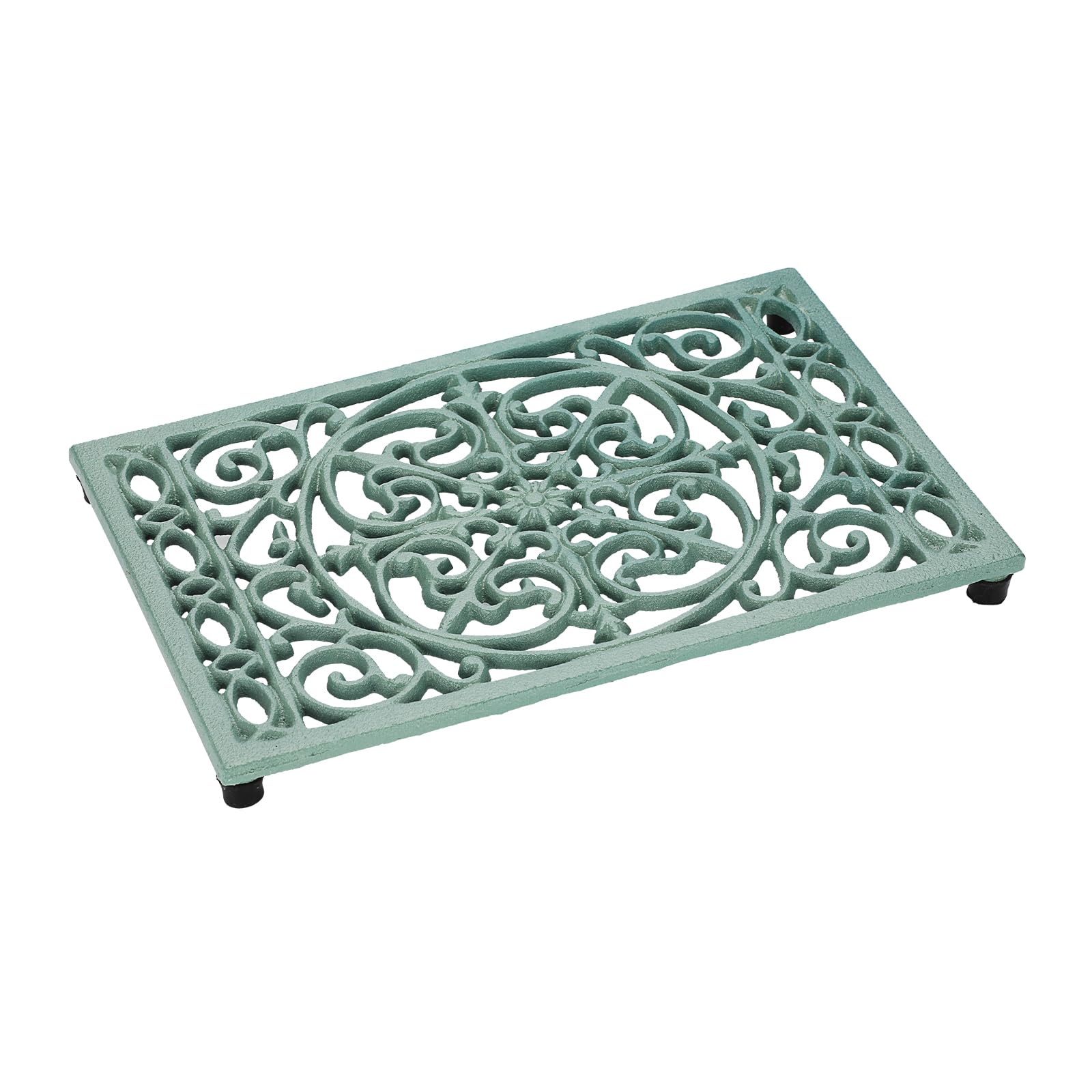 Dessous de Plat rectangulaire en Fonte Vintage avec Pattes en Caoutchouc protéger Les Plats Chauds Support pour Casserole pour la Cuisine et la Table à Manger (Vert，Style 3)