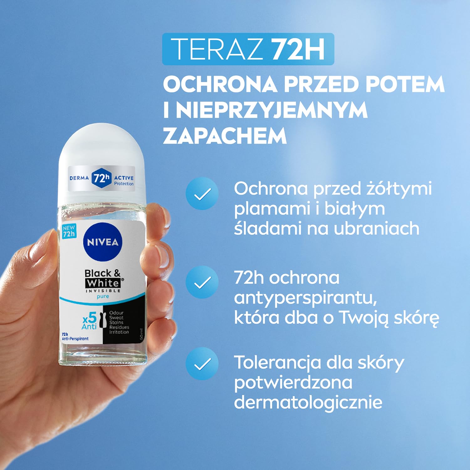 NIVEA Black & White Pure Antyperspirant roll-on 50 ml