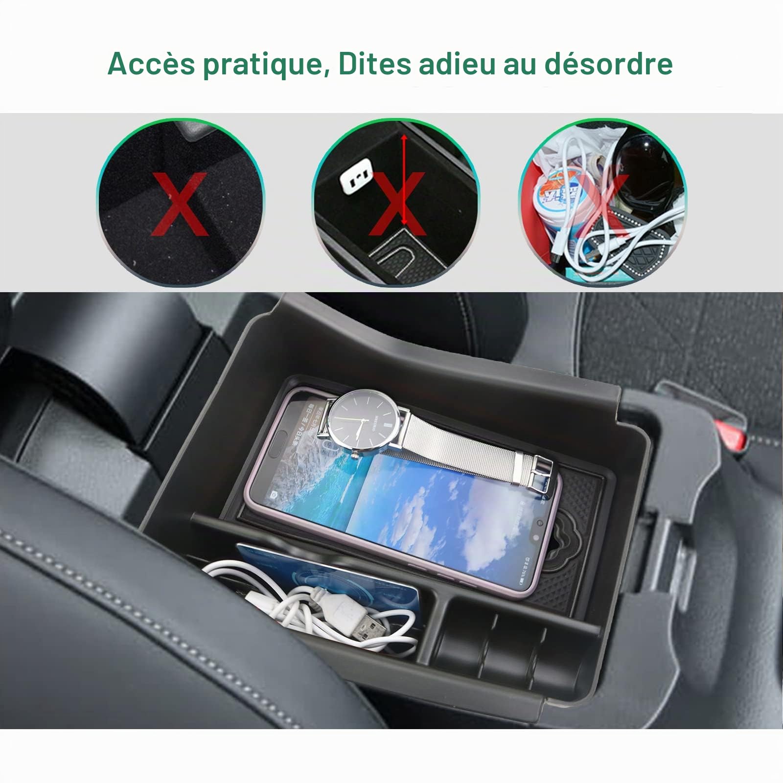 GAFAT Compatible avec Honda HR-V 2022-2024 2025 Boîte de Rangement pour Console Centrale, HRV 2023 Accoudoir Organiseur Plateau d'Accoudoir Central Boîte à Gants, HRV 2023 Accessoires (Noir)