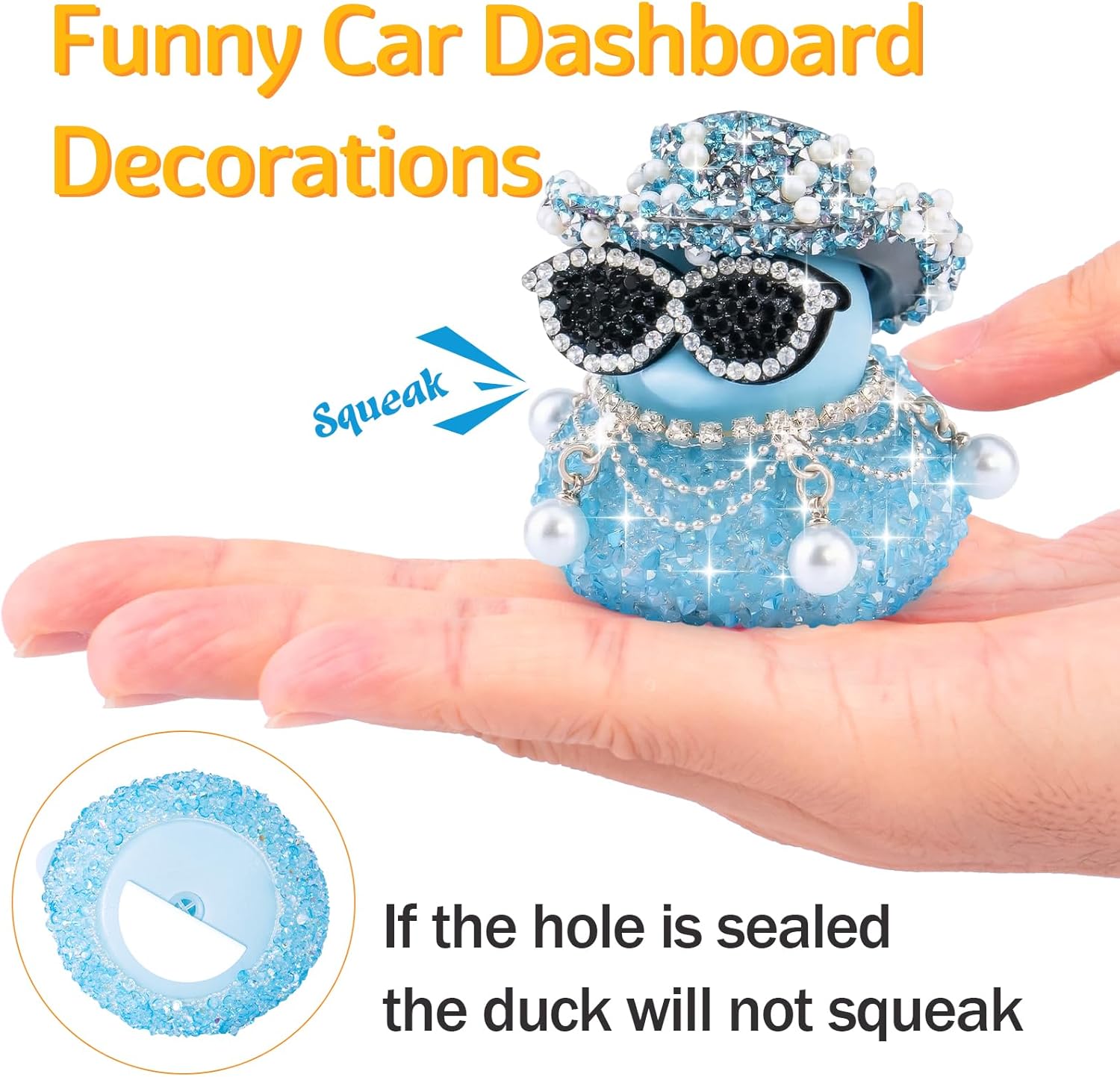 wonuu Layered Pearl Diamond Rubber Duck Car Ornaments Dashboard Decorations for Cool Car Accessories, Purple