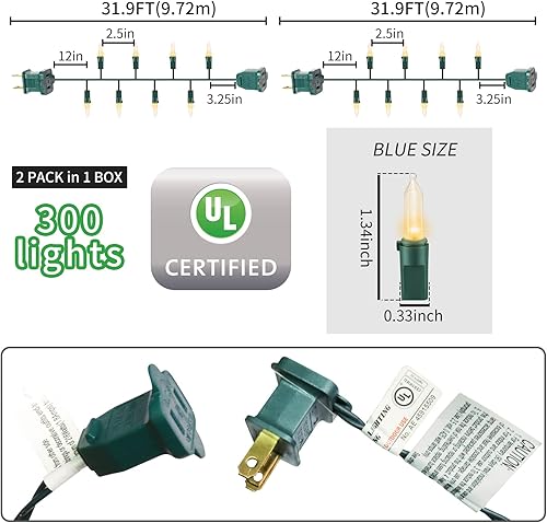 Miniatura 3 de GLOWNOVA Alambre verde, bombilla incandescente transparente, 300 miniluces para interiores, guirnalda de árbol de Navidad, cumpleaños, boda, fiesta,
