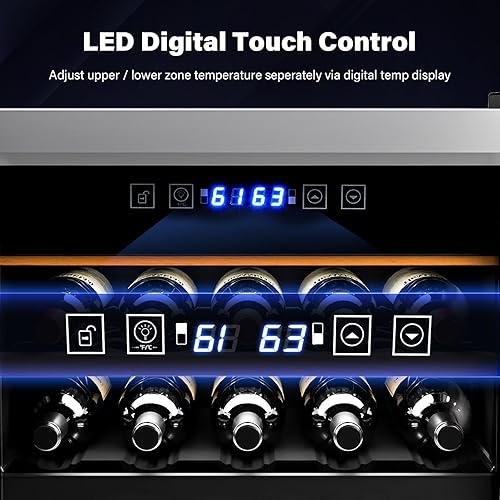 Miniatura 8 de ROVSUN Refrigerador de bebidas de doble zona, enfriador de 33 botellas con puerta de vidrio y control digital de temperatura, independiente para