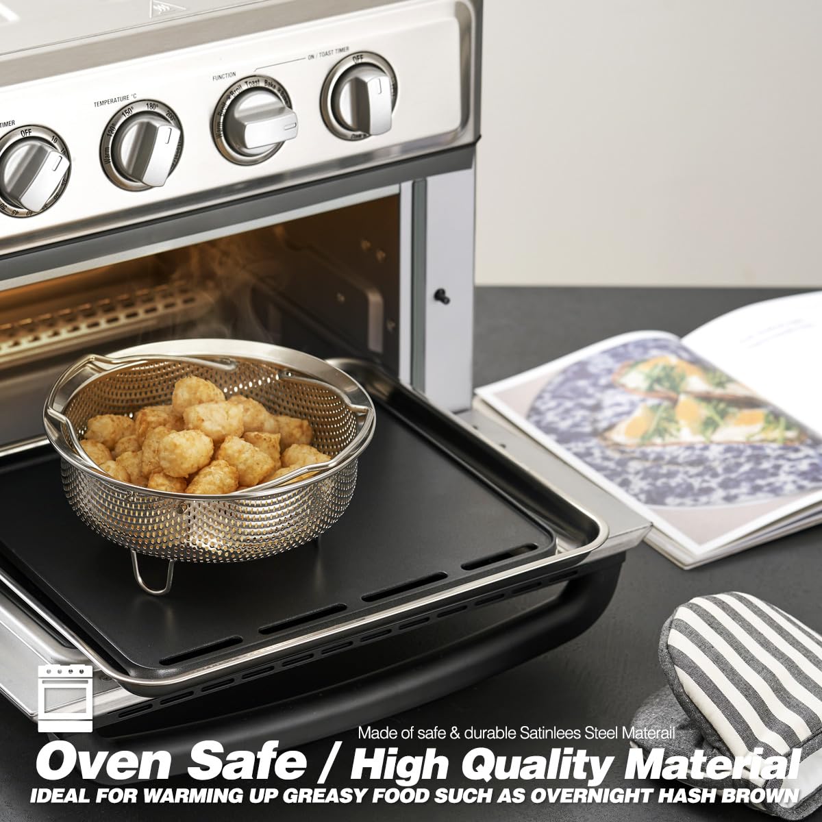 Cesta de vapor instantánea WAGENSTEIGER On-the-Go, construcción de acero inoxidable SUS304 de, colador perforado multiusos para frutas y verduras (8.7 pulgadas de diámetro)