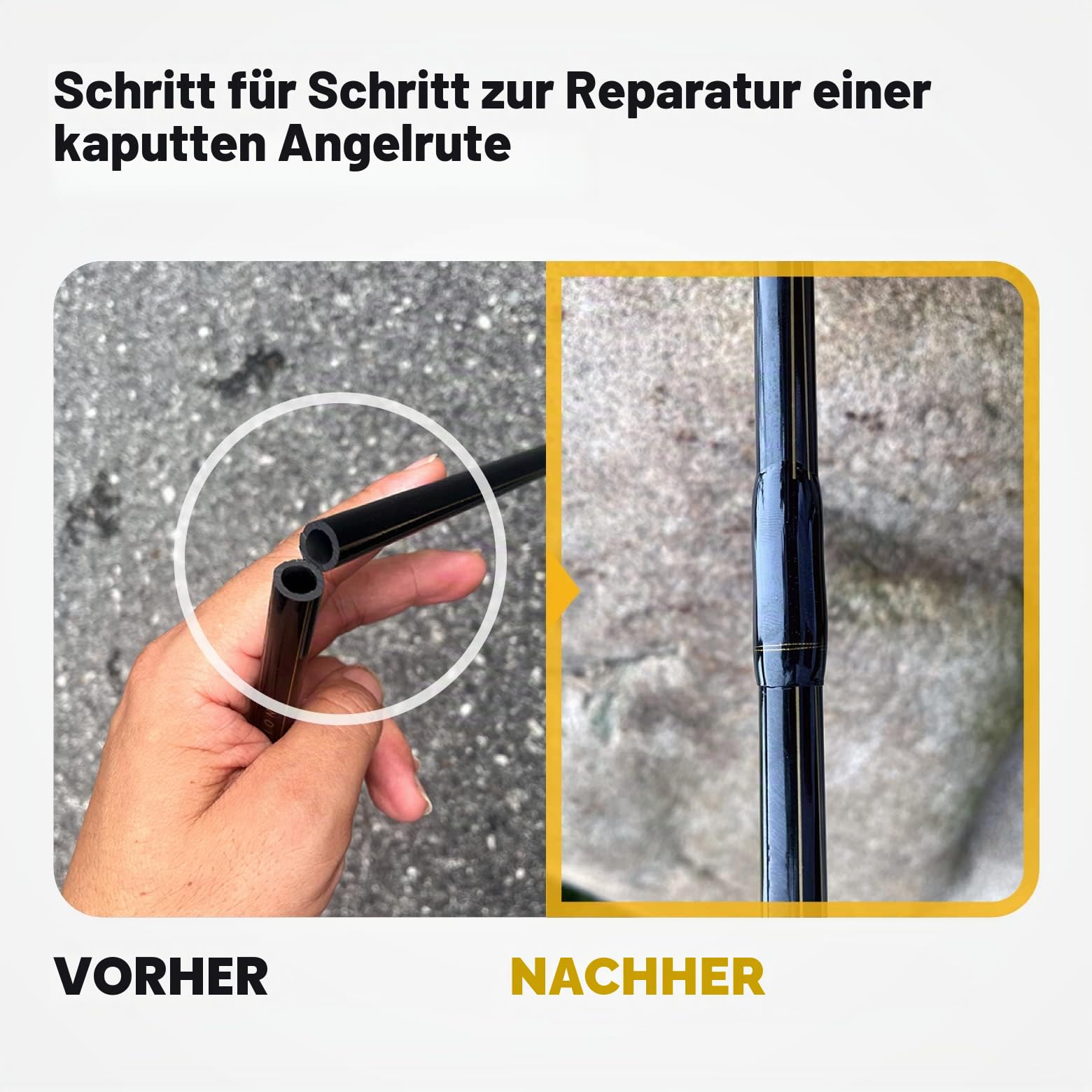 Komplettes Angelruten-Reparaturset, komplettes Zubehör mit Kleber für Süß- und Salzwasser, zerbrochene Angelruten-Reparatur mit Kohlefaser-Sticks, Epoxid-Finish