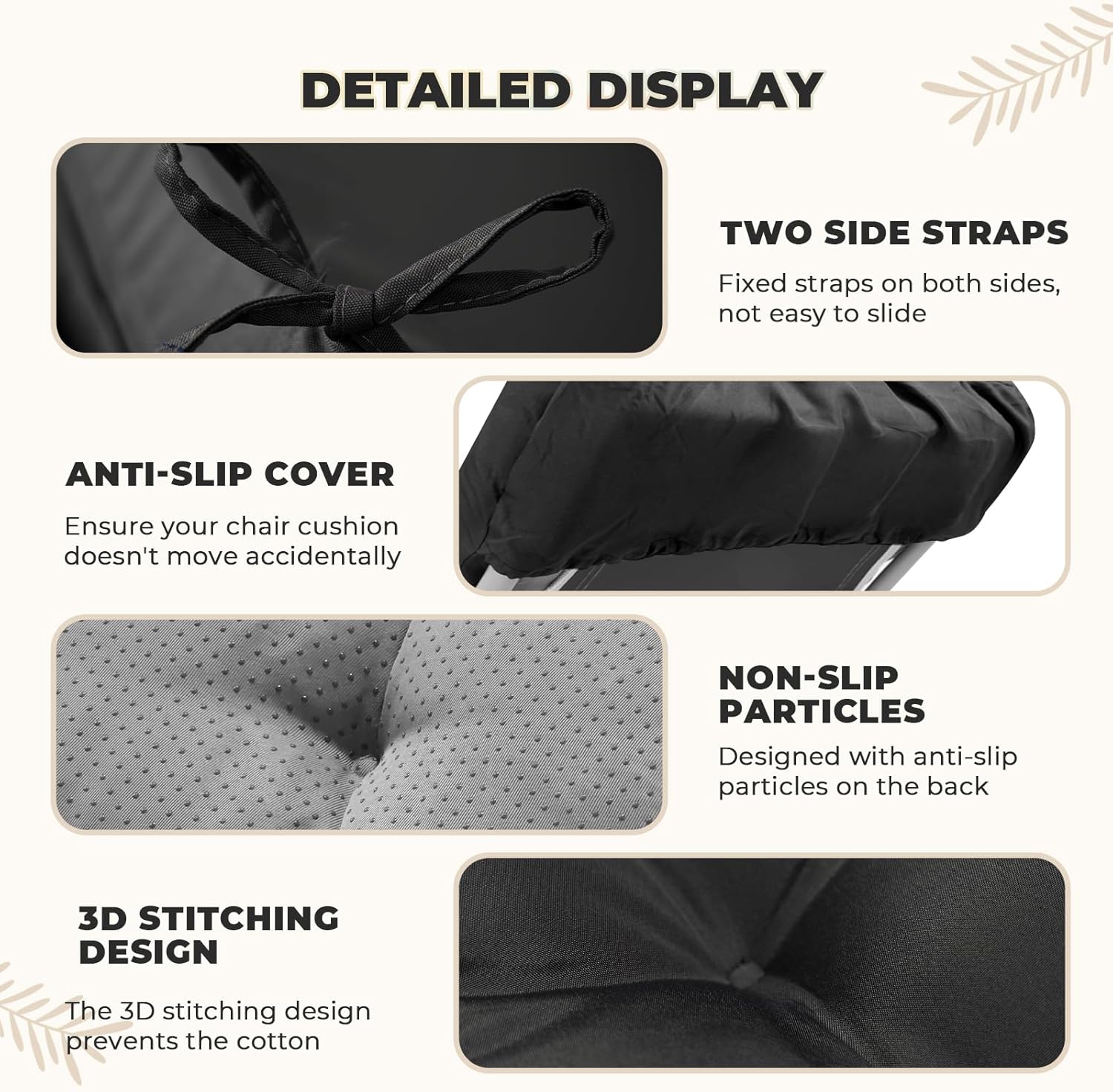 Waterproof Lounge Chair Cushion Outdoor for Chairs, Fade Resistant Chaise Lounger Replacement Cushions with 6 Ties, Thickened Memory Foam Pool Lounge Chair Cushions, 76 x 22 x 4.7 Inches, Black