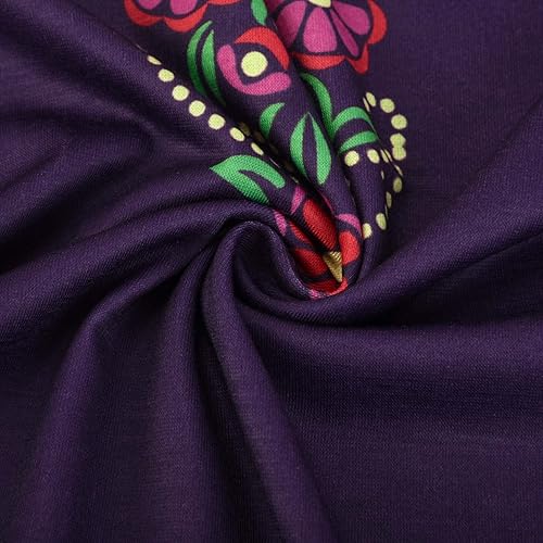 Miniatura 7 de Camiseta estampada con bordado mexicano para mujer, sexy, cuello en V, estilo casual, holgada, de manga corta