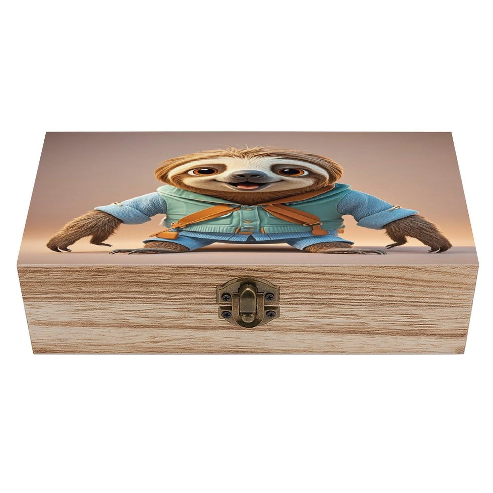 FekiLoot Cartoon Funny Sloth Wooden Storage Box Exquisite Wood Keepsake Box Vintage Wooden Gift Jewelry Case for Crafts And Photo Storage Boxes