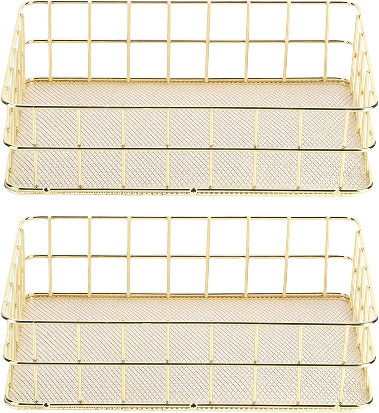 2Pcs Wire Mesh Baskets, 9.6 x 6.5in Golden Desktop Metal Storage Basket Iron Grid Storage Tray Net Basket Storage Bins
