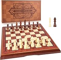 Vista 1 de AMEROUS Juego de ajedrez magnético de madera de 15 pulgadas, tablero plegable, 2 reinas adicionales, ranuras de almacenamiento de ajedrez, paquete