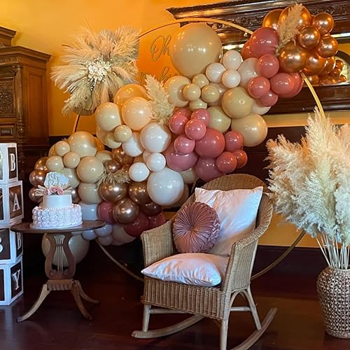 Miniatura 6 de Guirnalda de globos retro rosa rubor, arco de globos de doble relleno, arco de globos de color rosa polvoriento beige metálico, cromados, globos